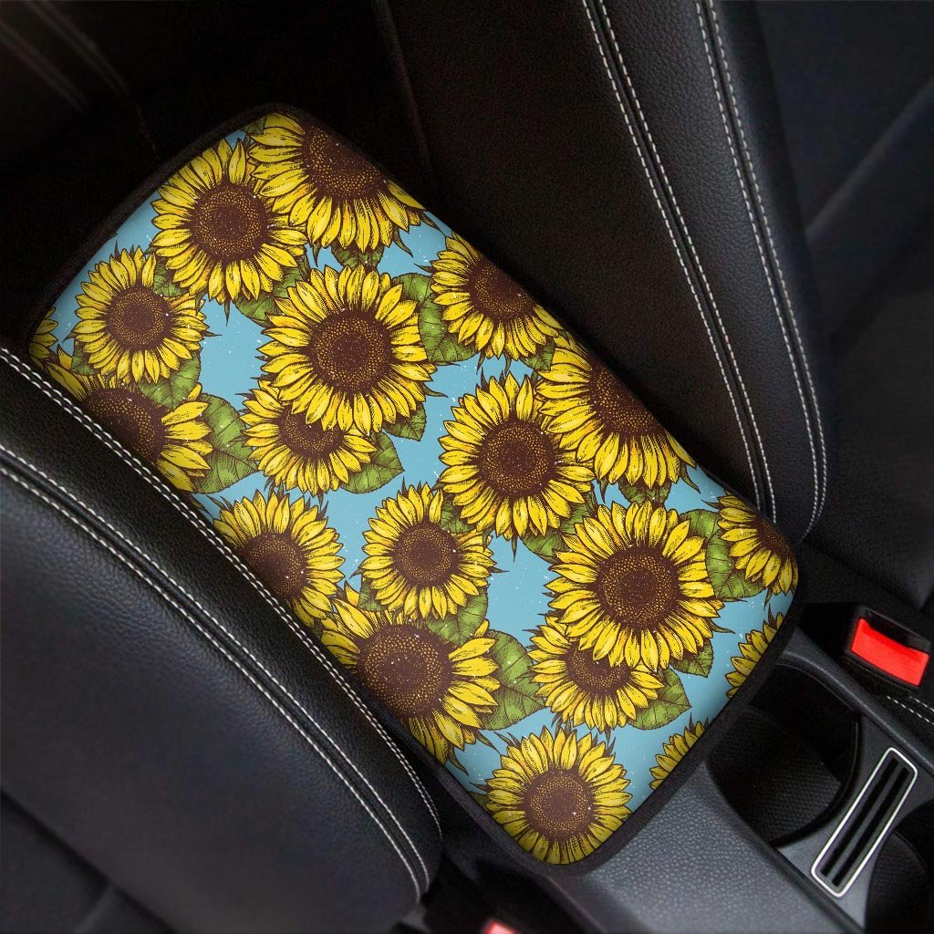 Blue Sunflower Print Car Console Cover-grizzshop