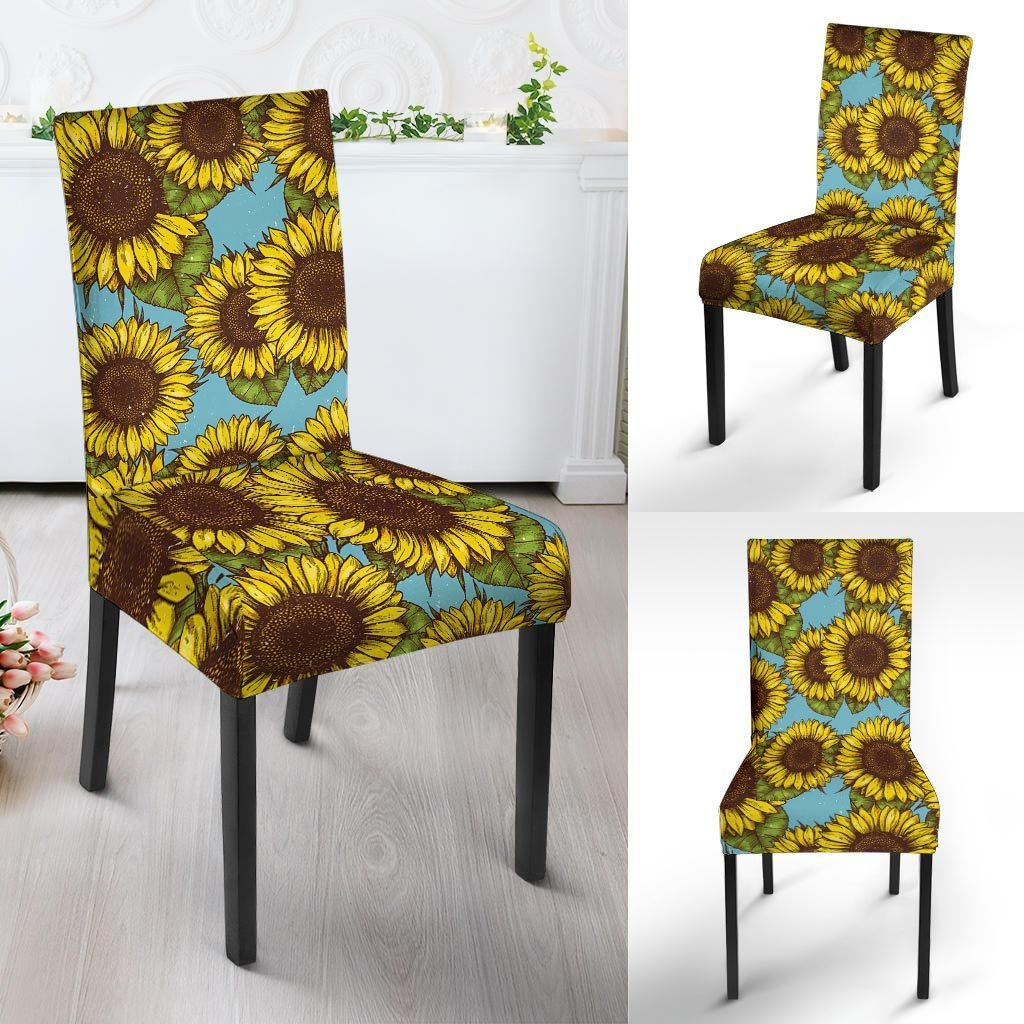 Blue Sunflower Print Chair Cover-grizzshop