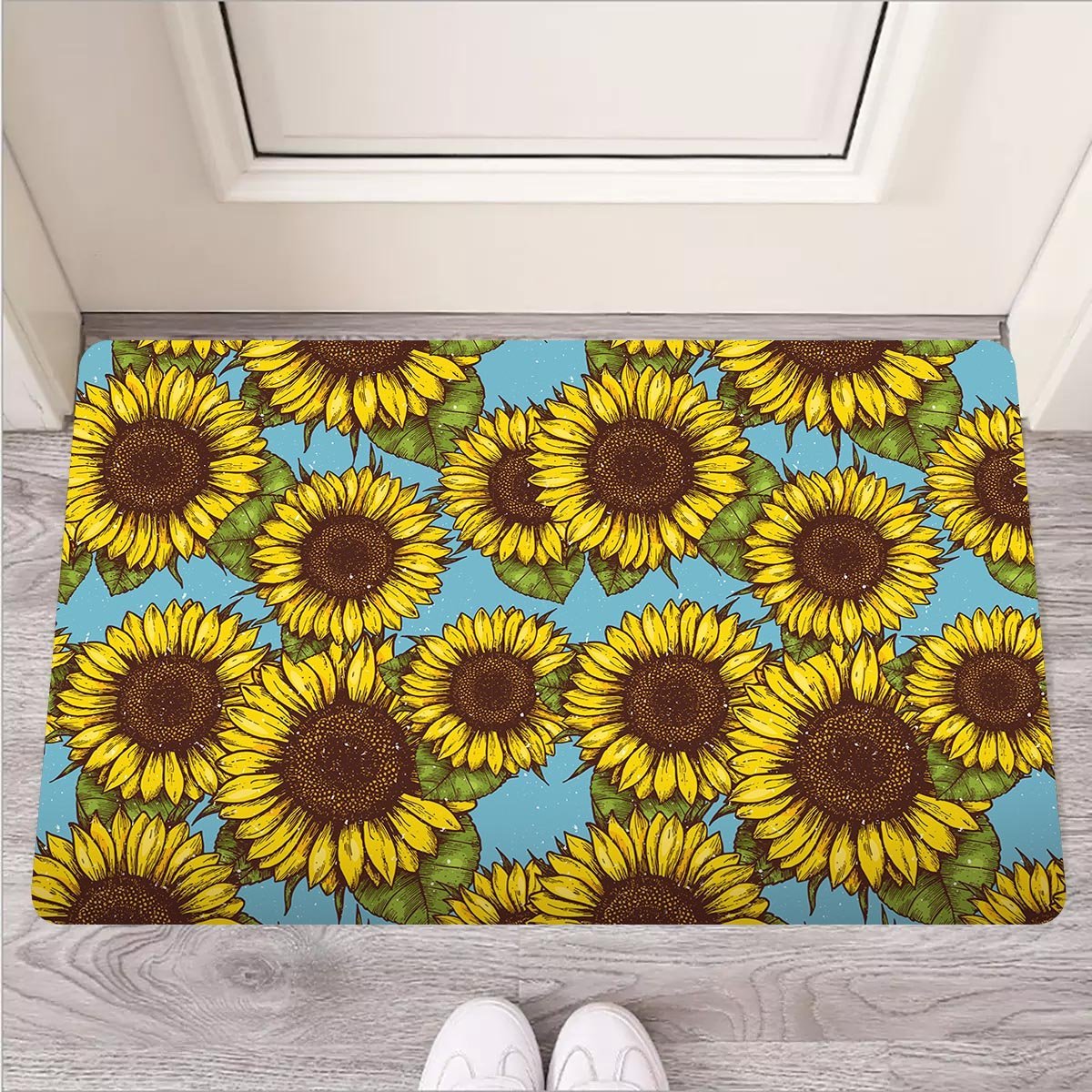 Blue Sunflower Print Door Mat-grizzshop