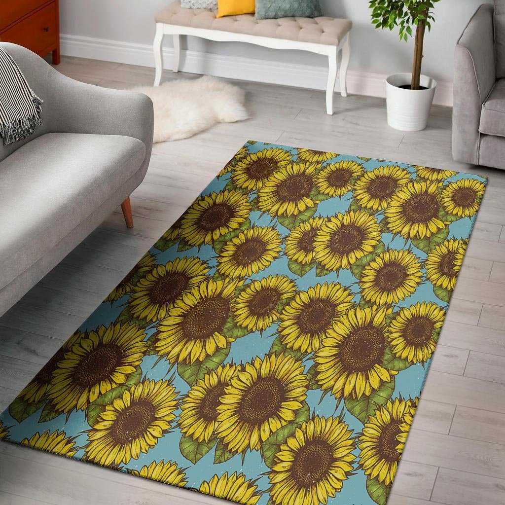 Blue Sunflower Print Floor Mat-grizzshop