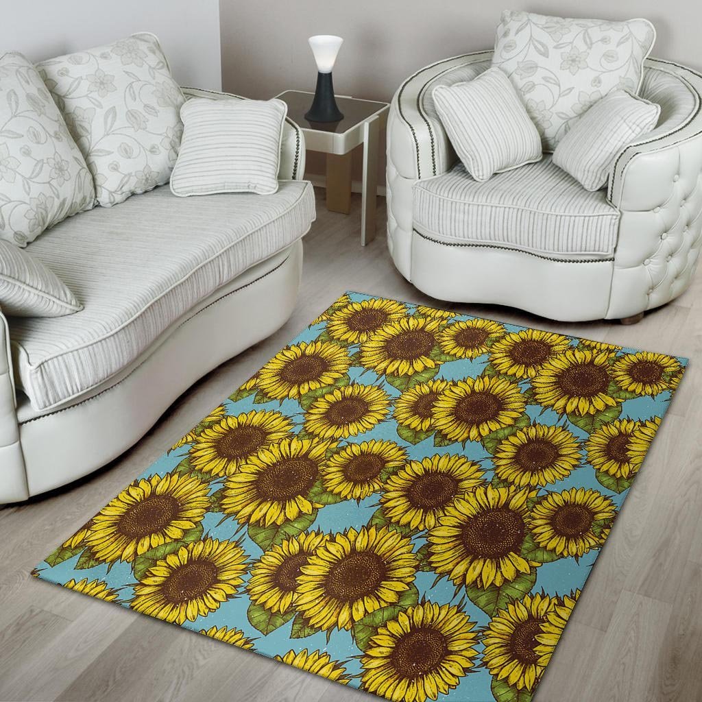 Blue Sunflower Print Floor Mat-grizzshop