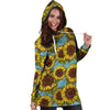 Blue Sunflower Print Hoodie Dress-grizzshop