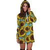 Blue Sunflower Print Hoodie Dress-grizzshop