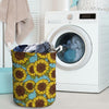 Blue Sunflower Print Laundry Basket-grizzshop