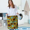 Blue Sunflower Print Laundry Basket-grizzshop