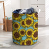 Blue Sunflower Print Laundry Basket-grizzshop