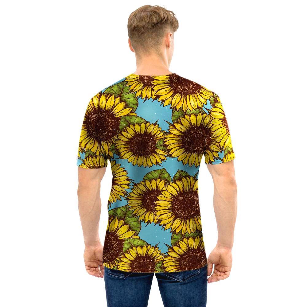 Blue Sunflower Print Men T Shirt-grizzshop