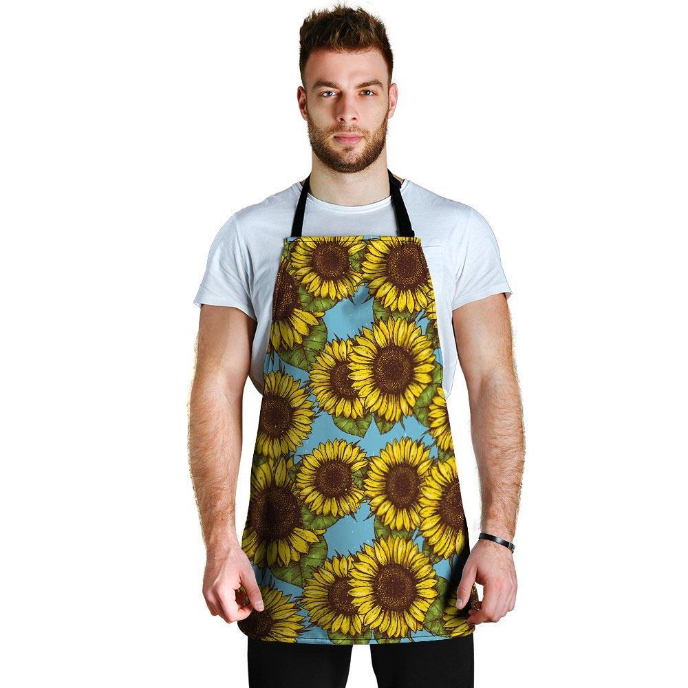 Blue Sunflower Print Men's Apron-grizzshop