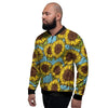 Blue Sunflower Print Men's Bomber Jacket-grizzshop