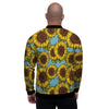 Blue Sunflower Print Men's Bomber Jacket-grizzshop