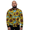 Blue Sunflower Print Men's Bomber Jacket-grizzshop