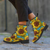 Blue Sunflower Print Men's Boots-grizzshop