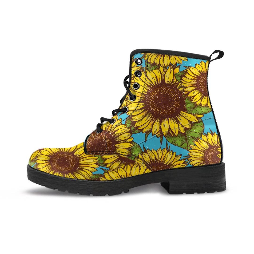 Blue Sunflower Print Men's Boots-grizzshop