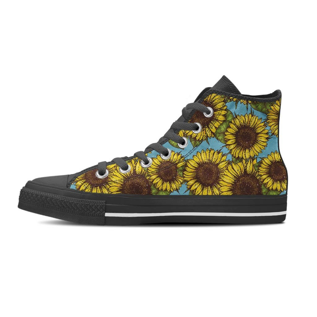 Blue Sunflower Print Men's High Top Shoes-grizzshop