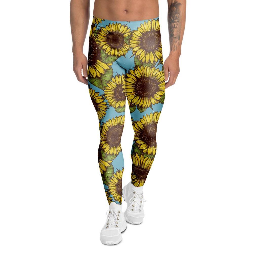 Blue Sunflower Print Men's Leggings-grizzshop