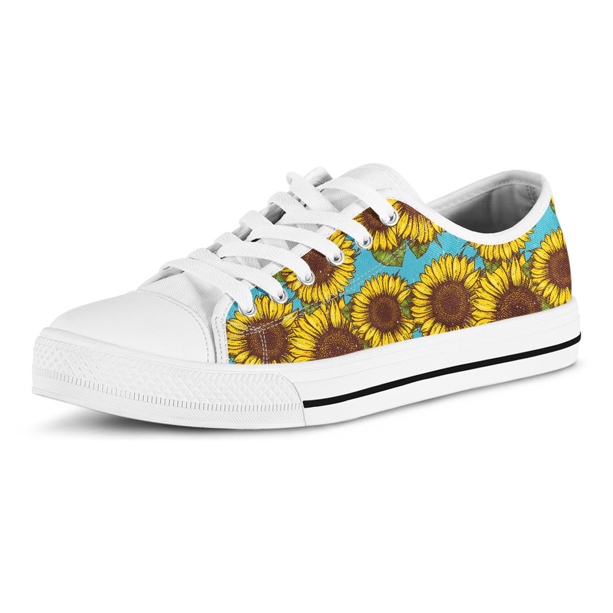 Blue Sunflower Print Men's Low Top Shoes-grizzshop