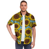 Blue Sunflower Print Men's Short Sleeve Shirt-grizzshop