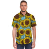 Blue Sunflower Print Men's Short Sleeve Shirt-grizzshop