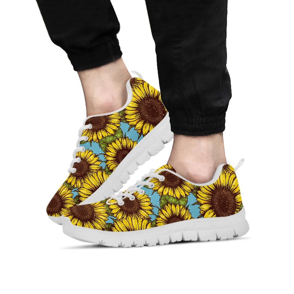 Blue Sunflower Print Men's Sneakers-grizzshop