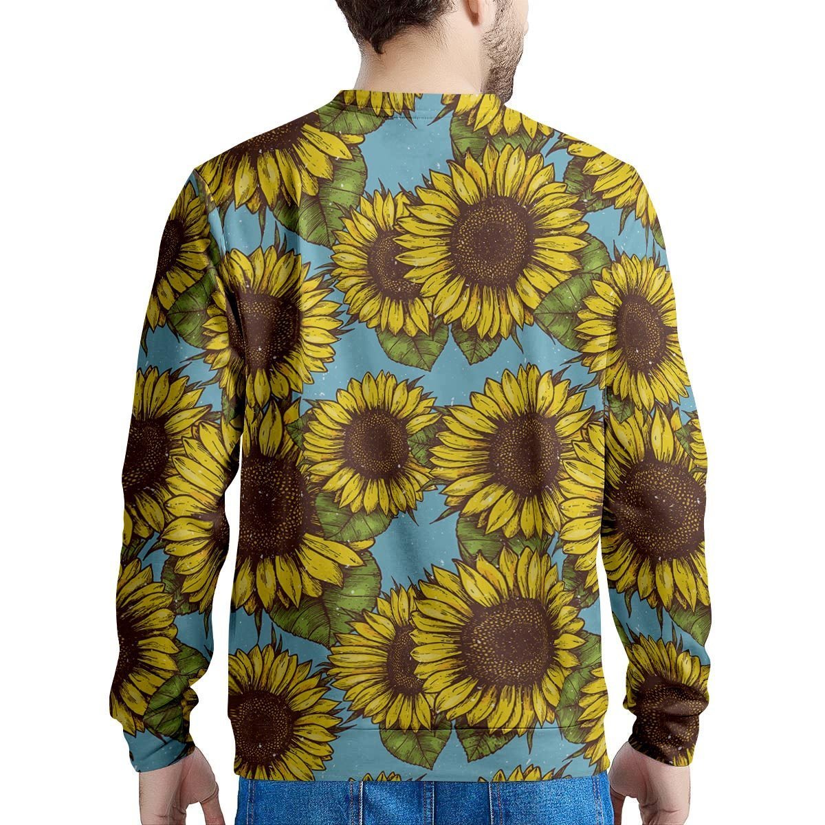 Blue Sunflower Print Men's Sweatshirt-grizzshop