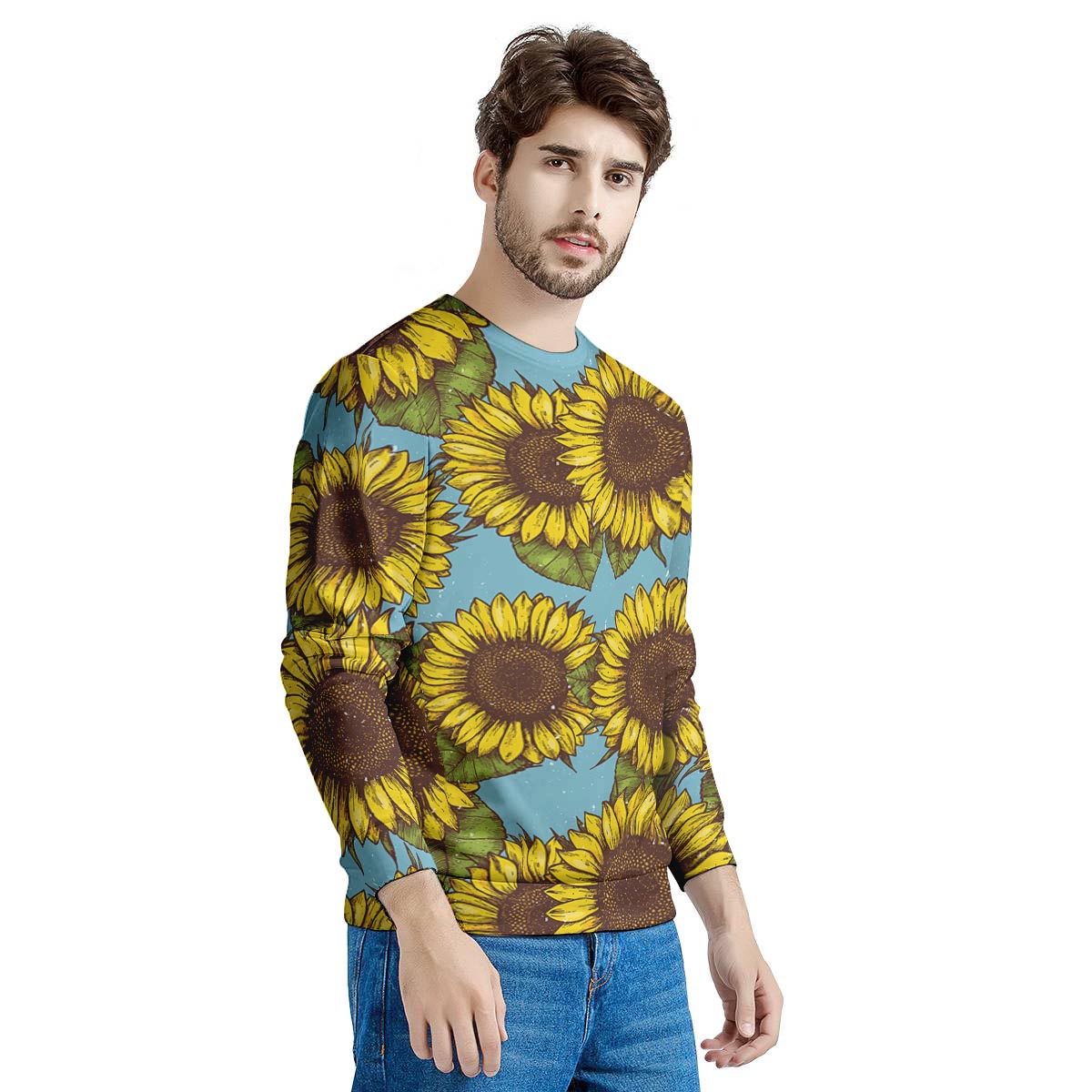 Blue Sunflower Print Men's Sweatshirt-grizzshop