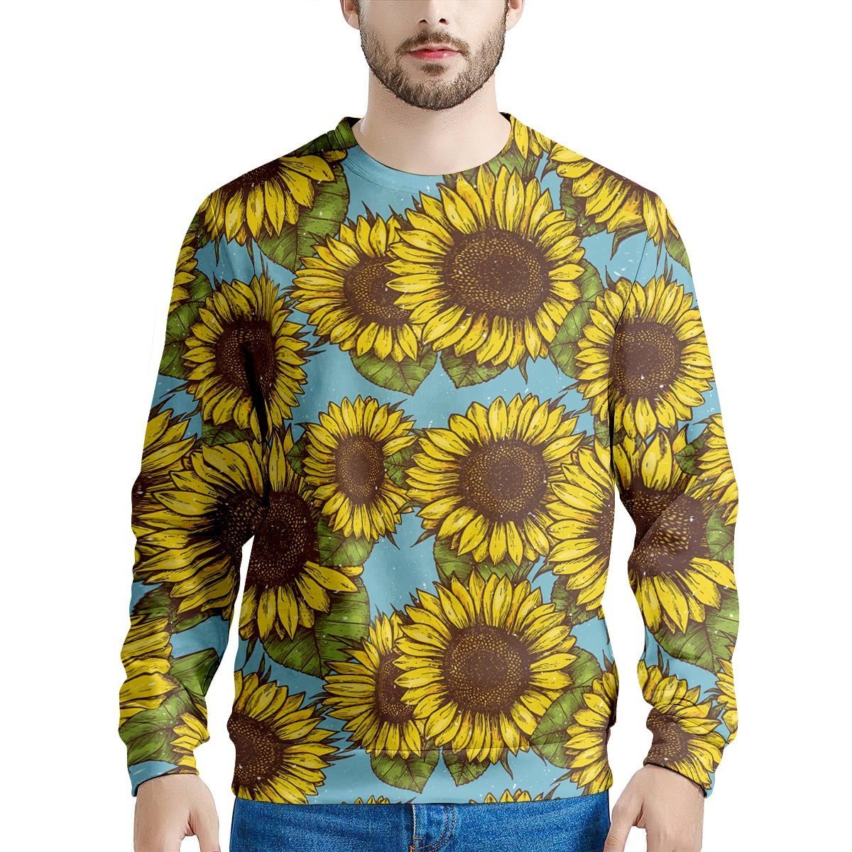 Blue Sunflower Print Men's Sweatshirt-grizzshop