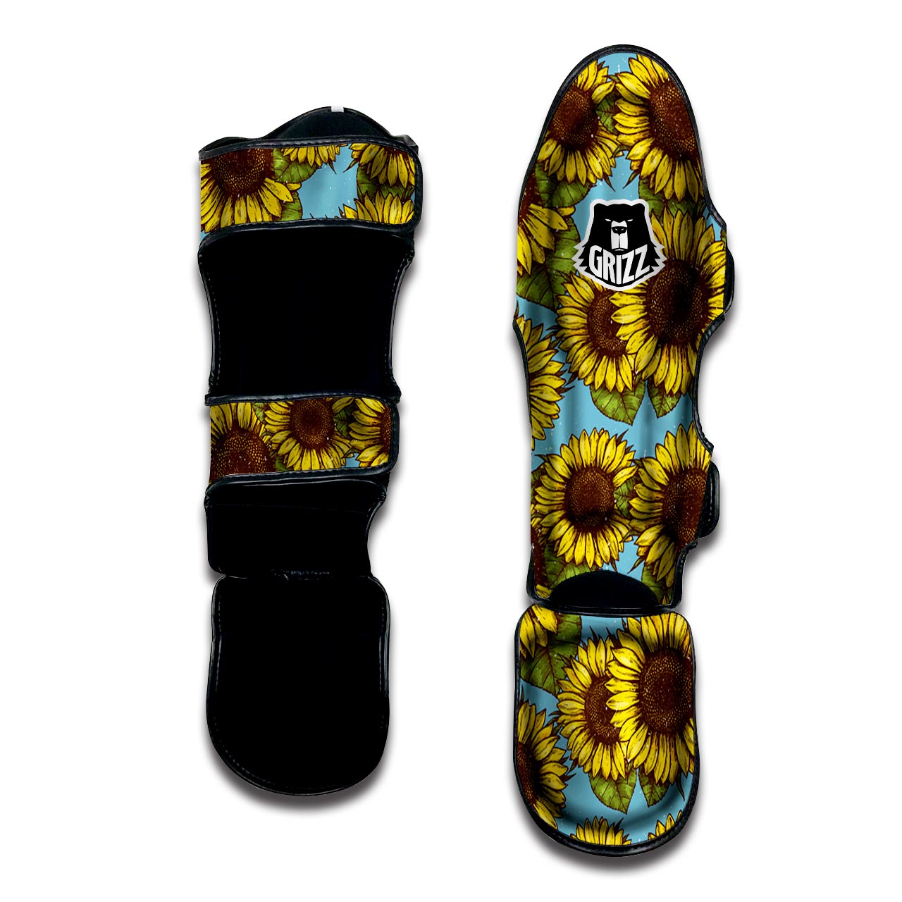 Blue Sunflower Print Muay Thai Shin Guard-grizzshop