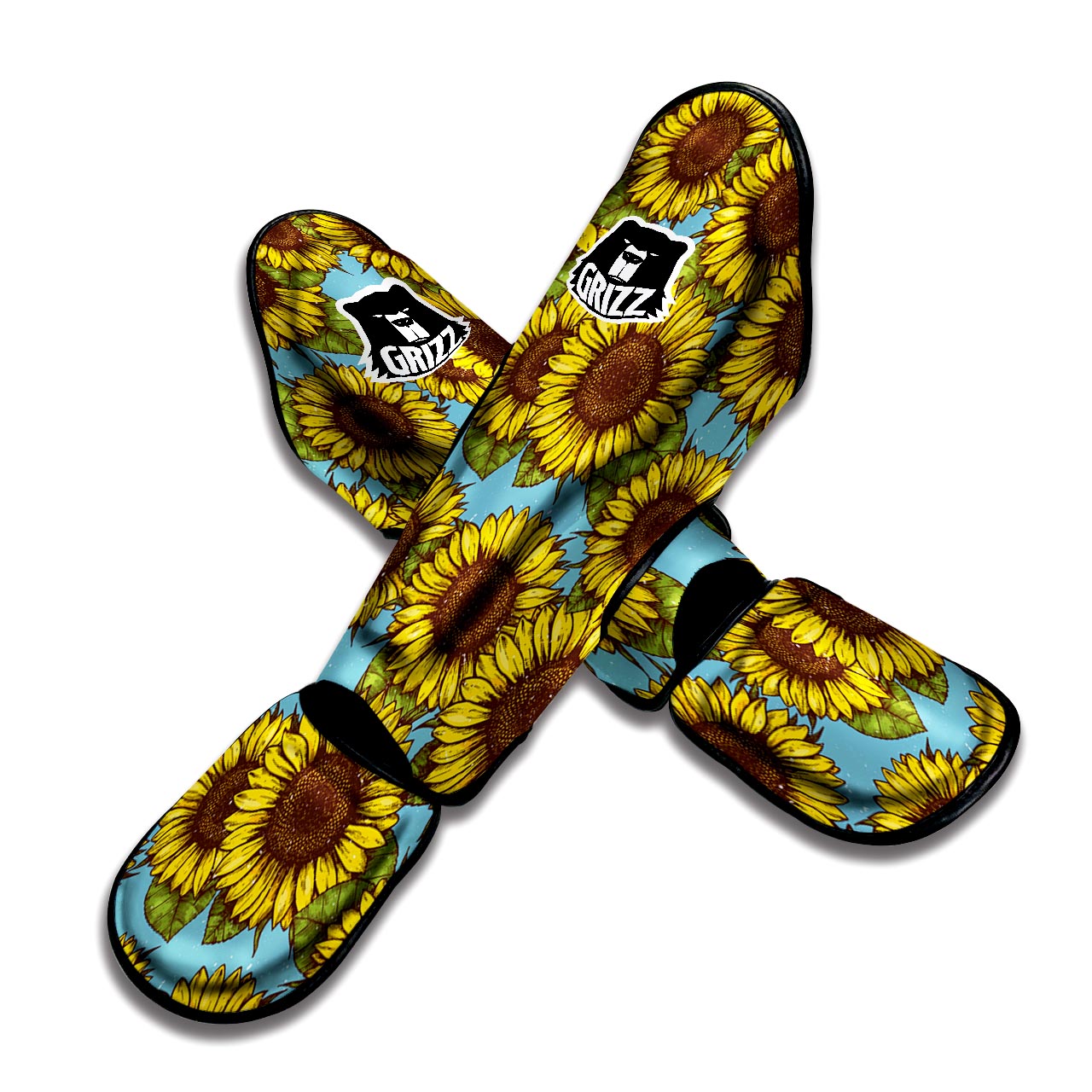 Blue Sunflower Print Muay Thai Shin Guard-grizzshop