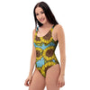 Blue Sunflower Print One Piece Swimsuite-grizzshop