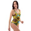 Blue Sunflower Print One Piece Swimsuite-grizzshop