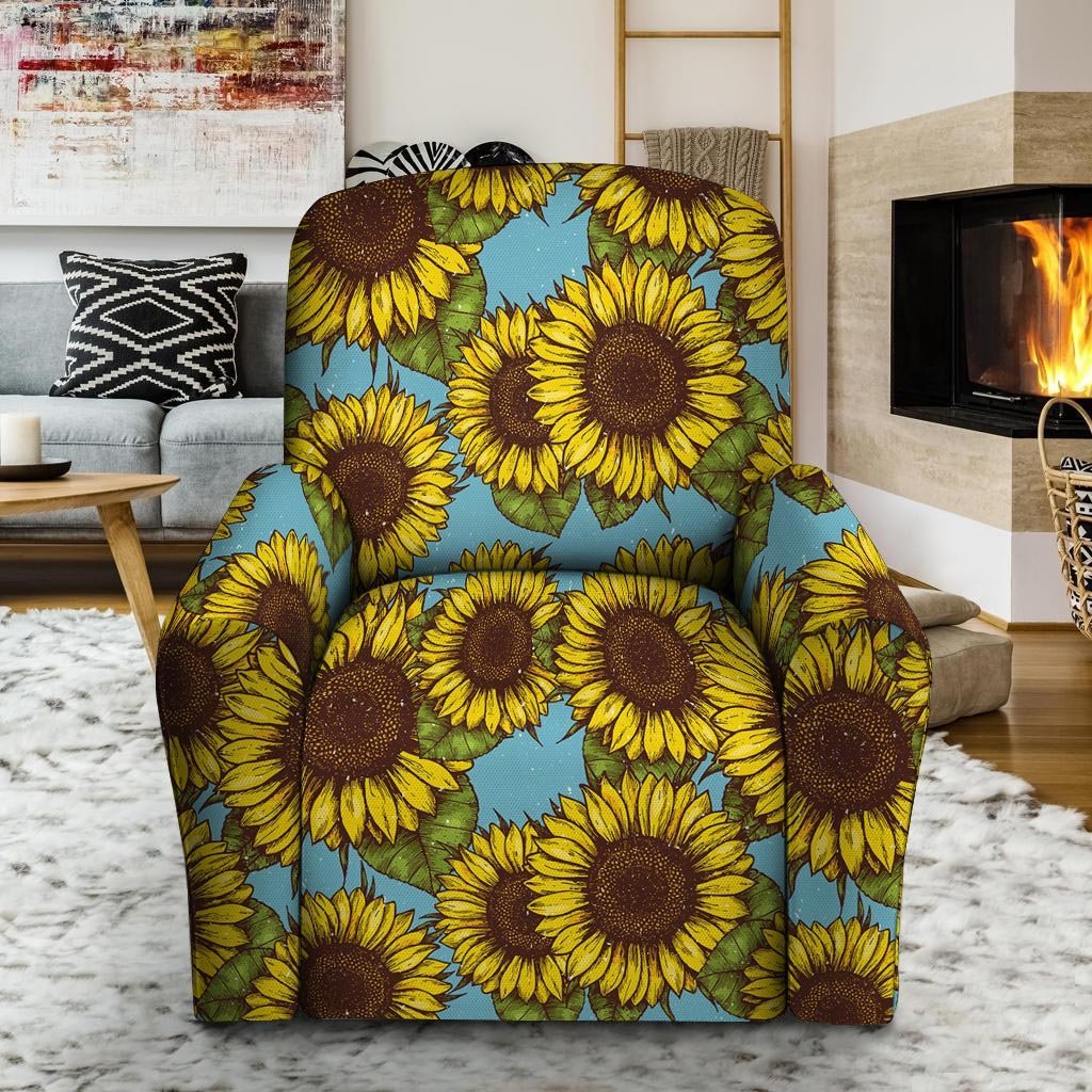 Blue Sunflower Print Recliner Cover-grizzshop