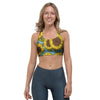 Blue Sunflower Print Sports Bra-grizzshop