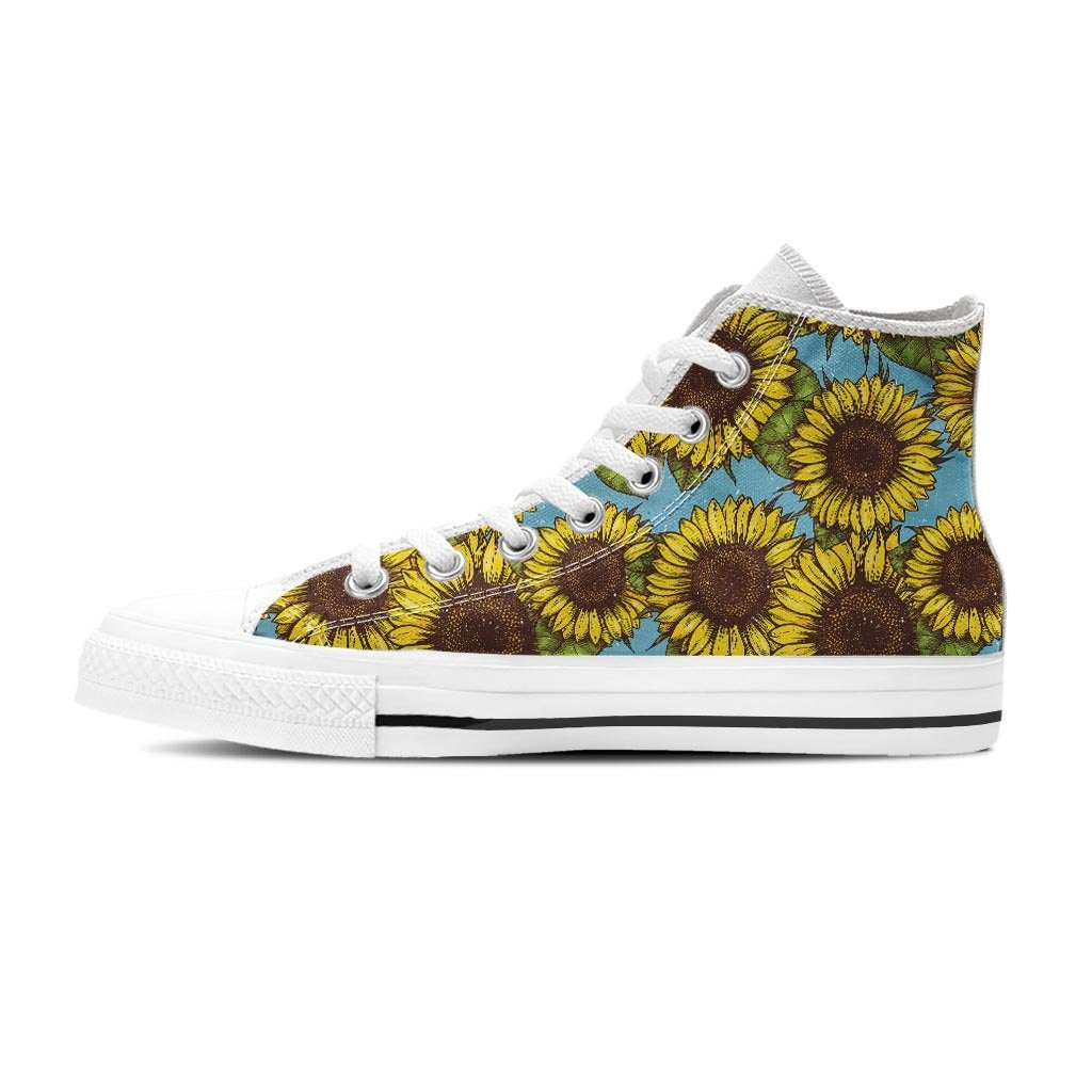 Blue Sunflower Print Women's High Top Shoes-grizzshop