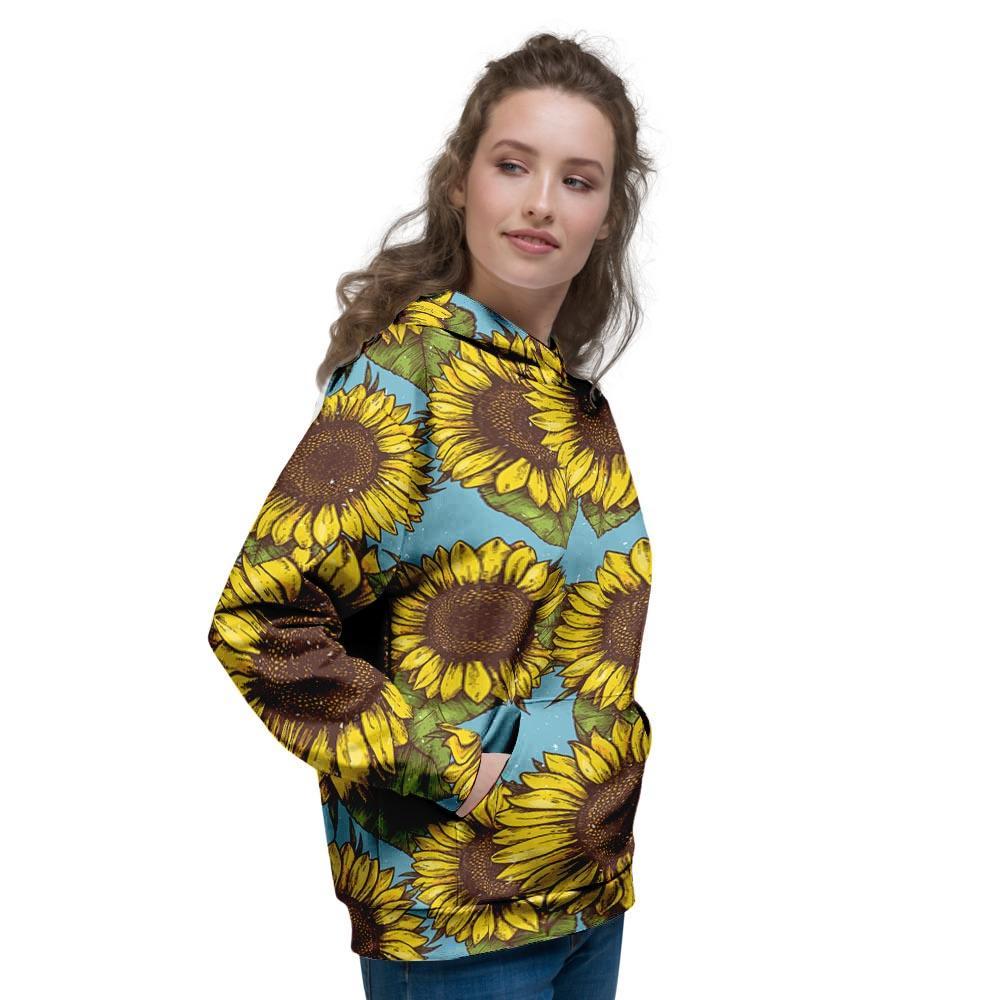 Blue Sunflower Print Women's Hoodie-grizzshop