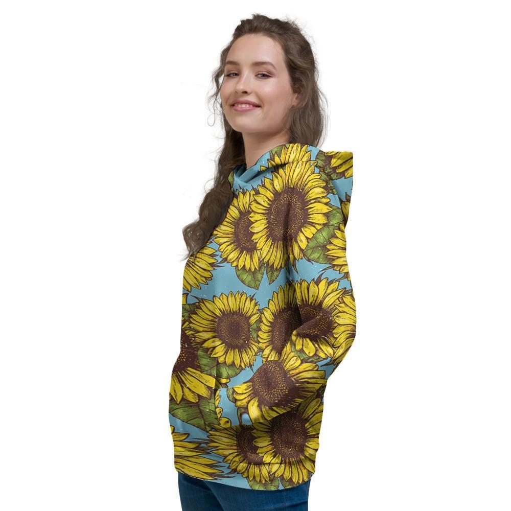 Blue Sunflower Print Women's Hoodie-grizzshop