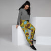 Blue Sunflower Print Women's Joggers-grizzshop