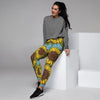 Blue Sunflower Print Women's Joggers-grizzshop