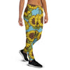 Blue Sunflower Print Women's Joggers-grizzshop