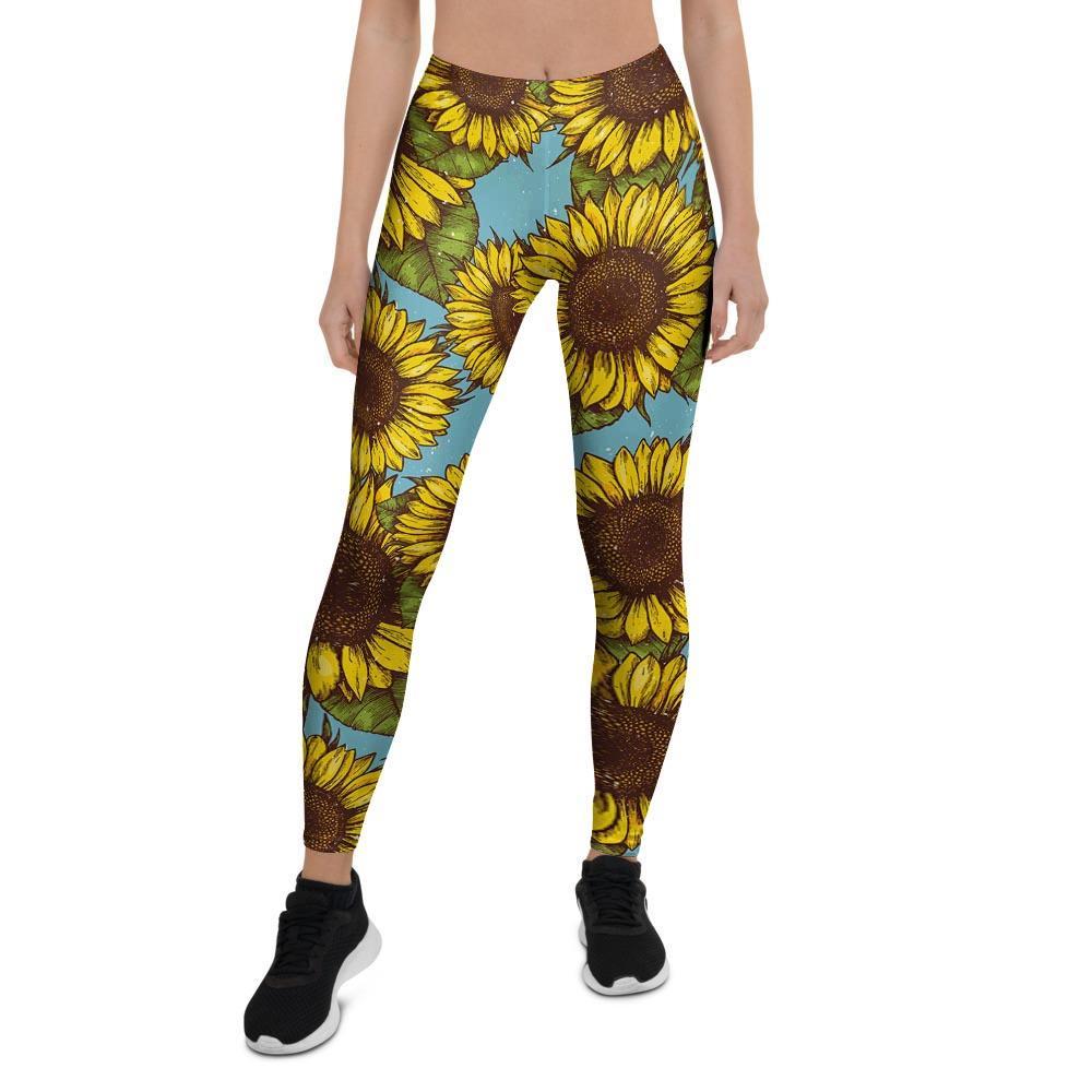 Blue Sunflower Print Women's Leggings-grizzshop