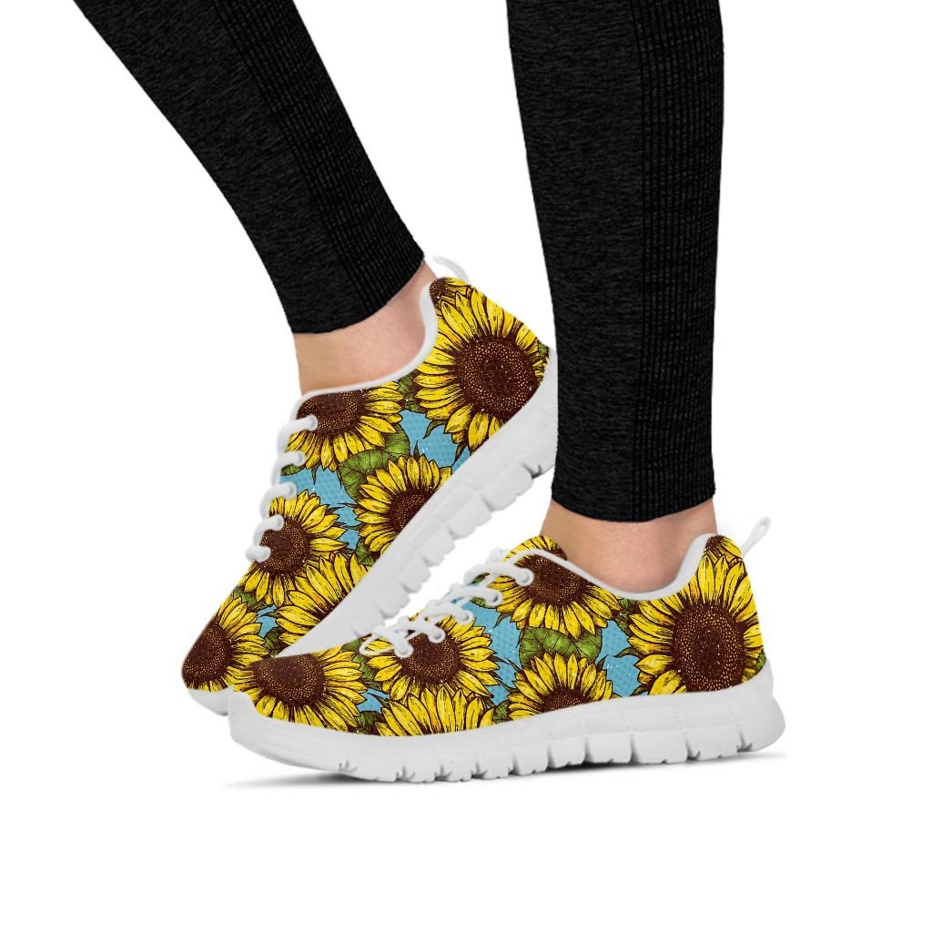 Blue Sunflower Print Women's Sneakers-grizzshop