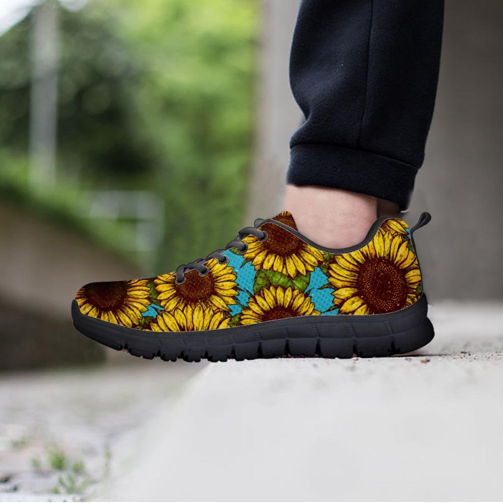 Blue Sunflower Print Women's Sneakers-grizzshop