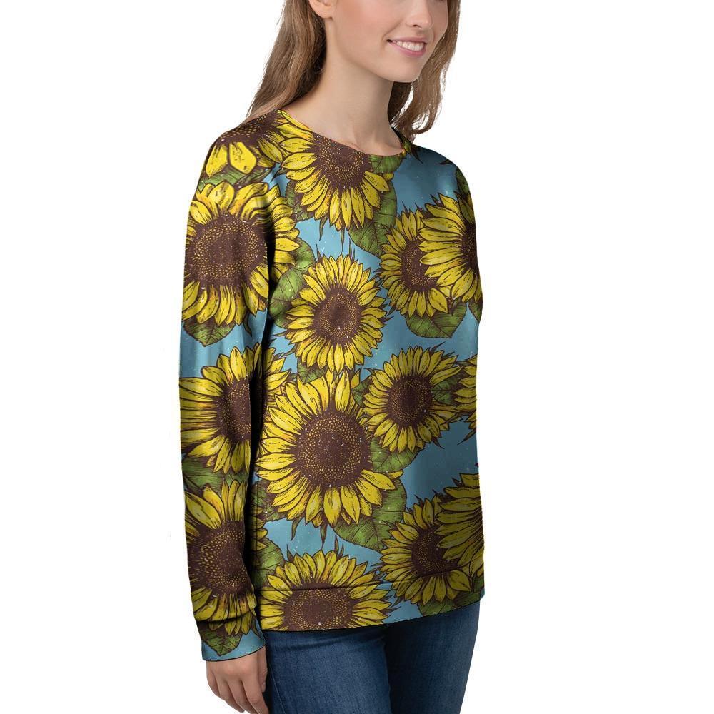 Blue Sunflower Print Women's Sweatshirt-grizzshop