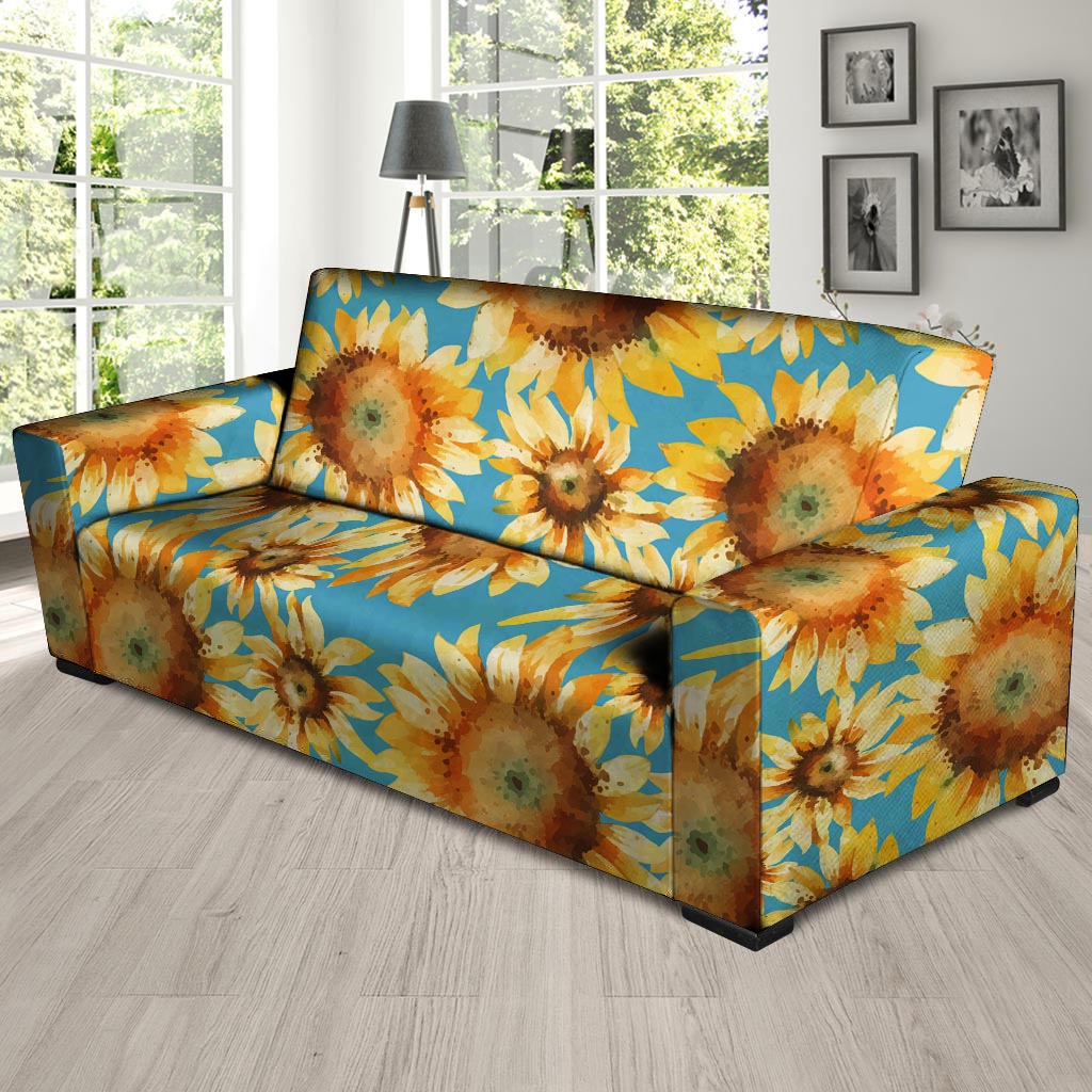 Blue Sunflower Sofa Cover-grizzshop