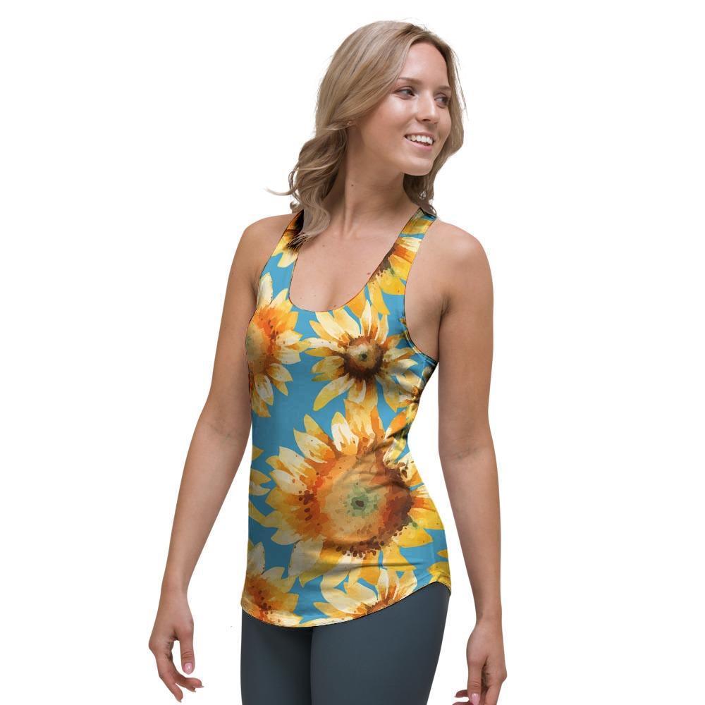 Blue Sunflower Women's Racerback Tank Top-grizzshop