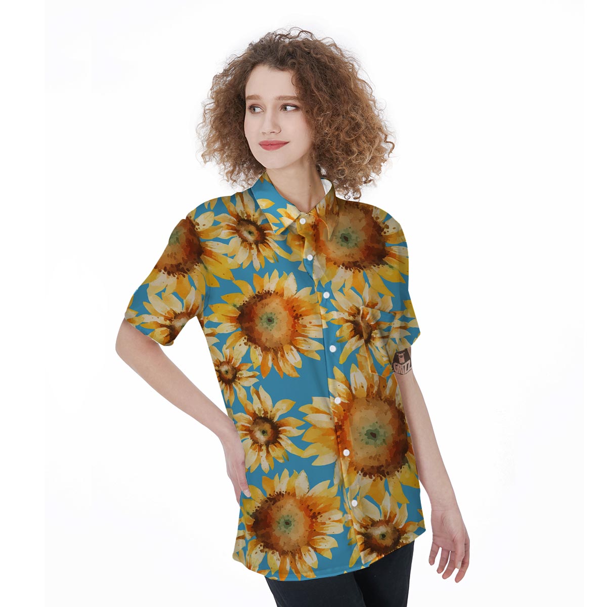 Blue Sunflower Women's Short Sleeve Shirts-grizzshop