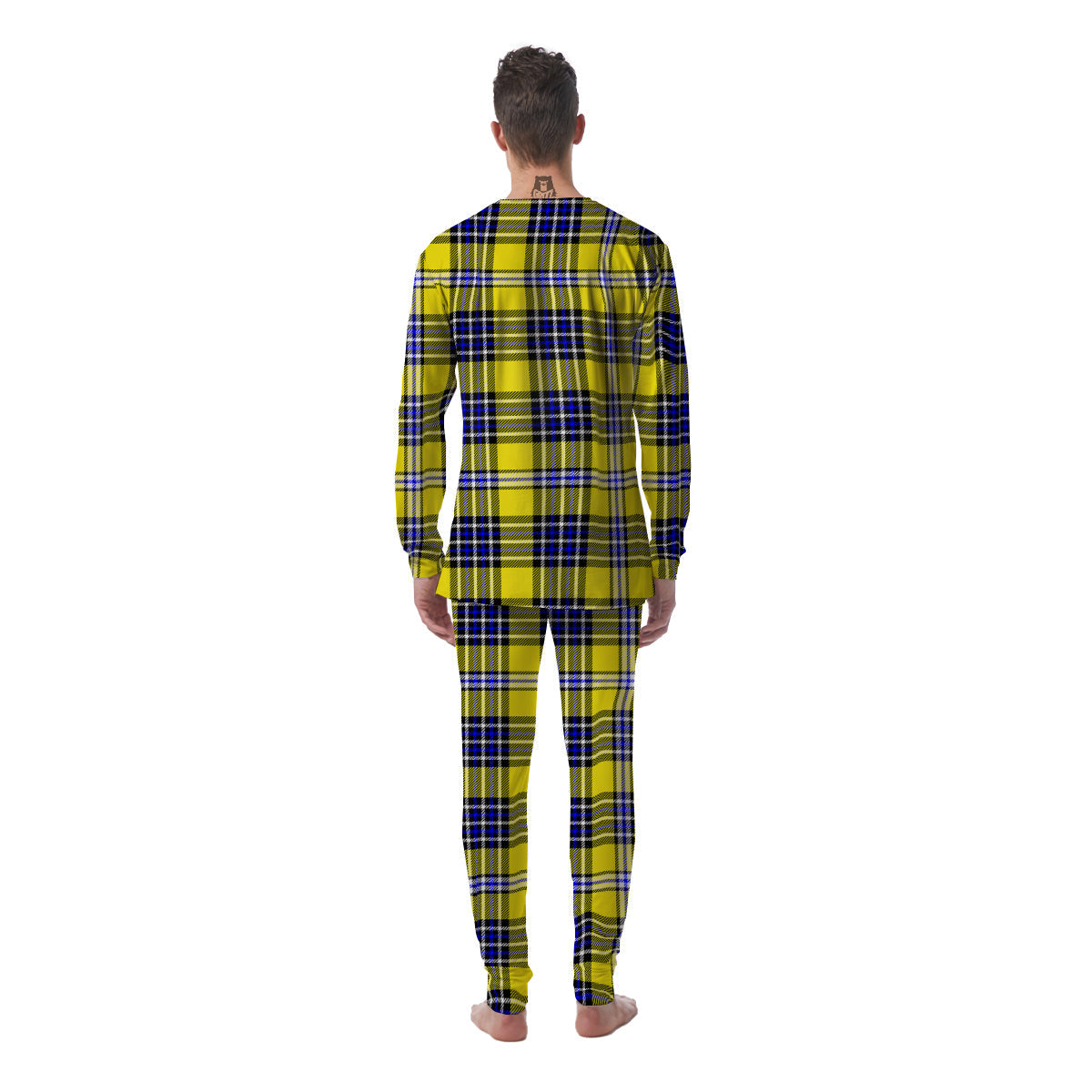 Blue Tartan And Black Yellow Print Pattern Men's Pajamas-grizzshop