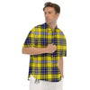 Blue Tartan And Black Yellow Print Pattern Men's Short Sleeve Shirts-grizzshop