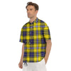 Blue Tartan And Black Yellow Print Pattern Men's Short Sleeve Shirts-grizzshop