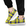 Blue Tartan And Black Yellow Print Pattern White Athletic Shoes-grizzshop