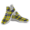 Blue Tartan And Black Yellow Print Pattern White Athletic Shoes-grizzshop